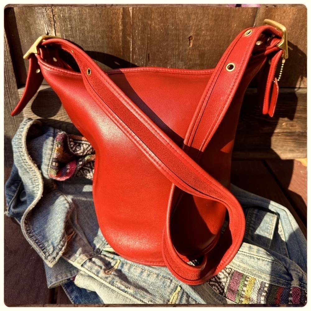 Coach Vibrant Red Leather Crossbody Bag smoking husband